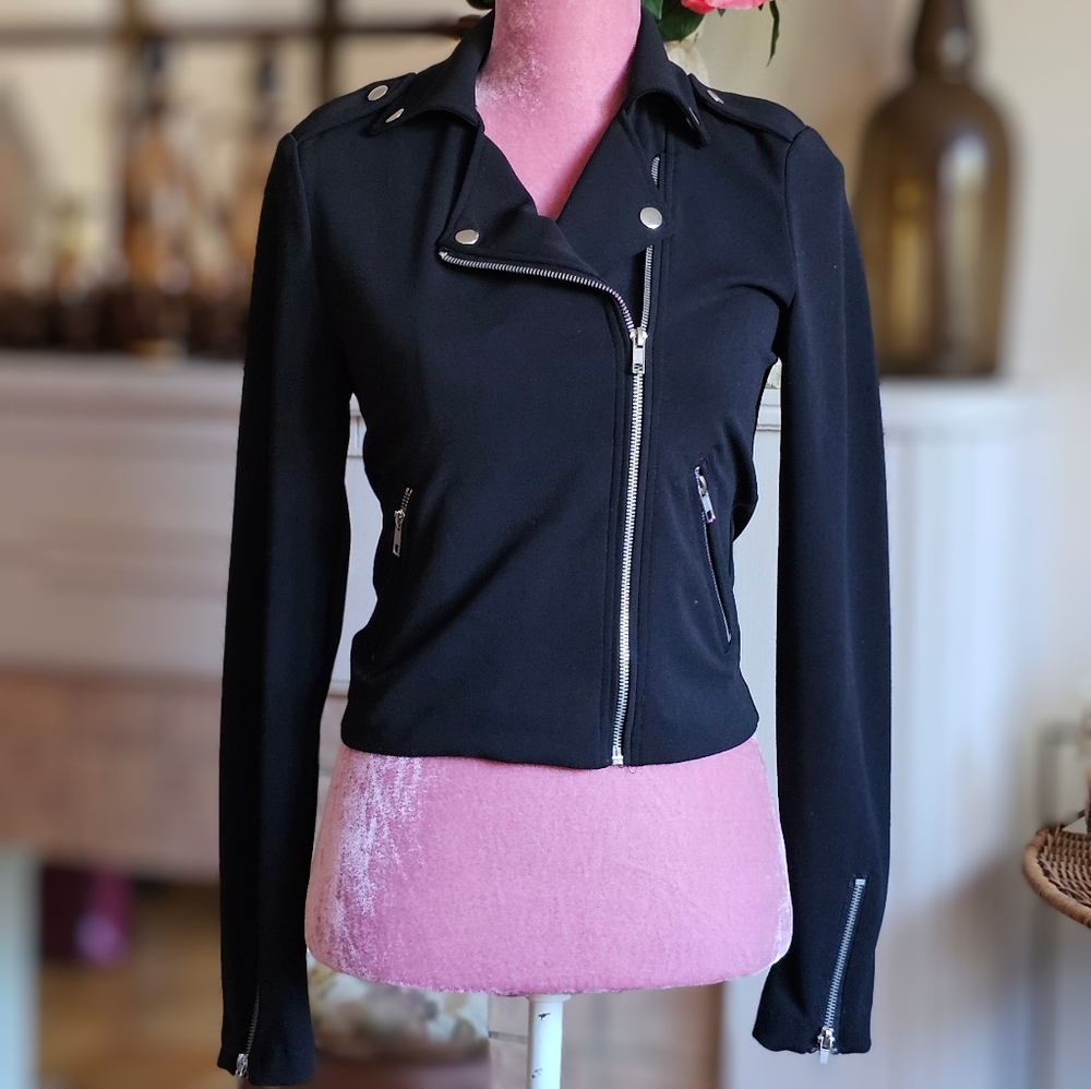 TIMING black moto style bomber jacket. Size small.